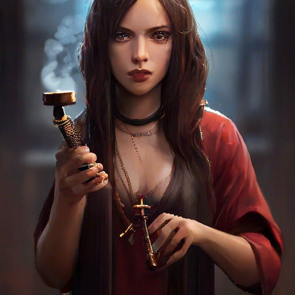 «Девушка курит кальян и программирует» — создано в Шедевруме