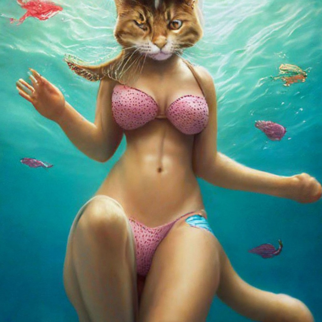 Кошка в купальнике и очках загорает на пляже — Картинки для аватара