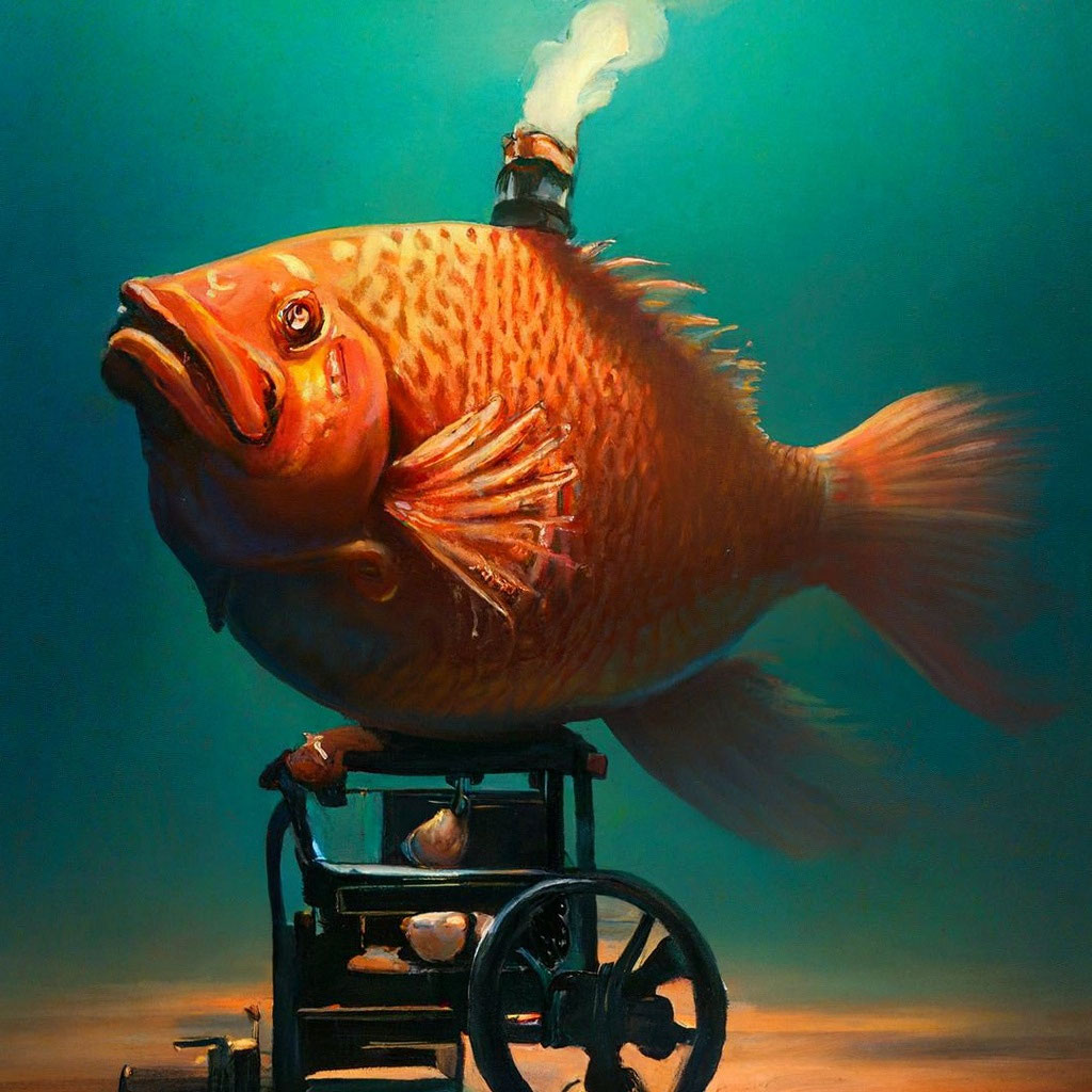 «Рыба на инвалидной коляске курит …» — создано в Шедевруме