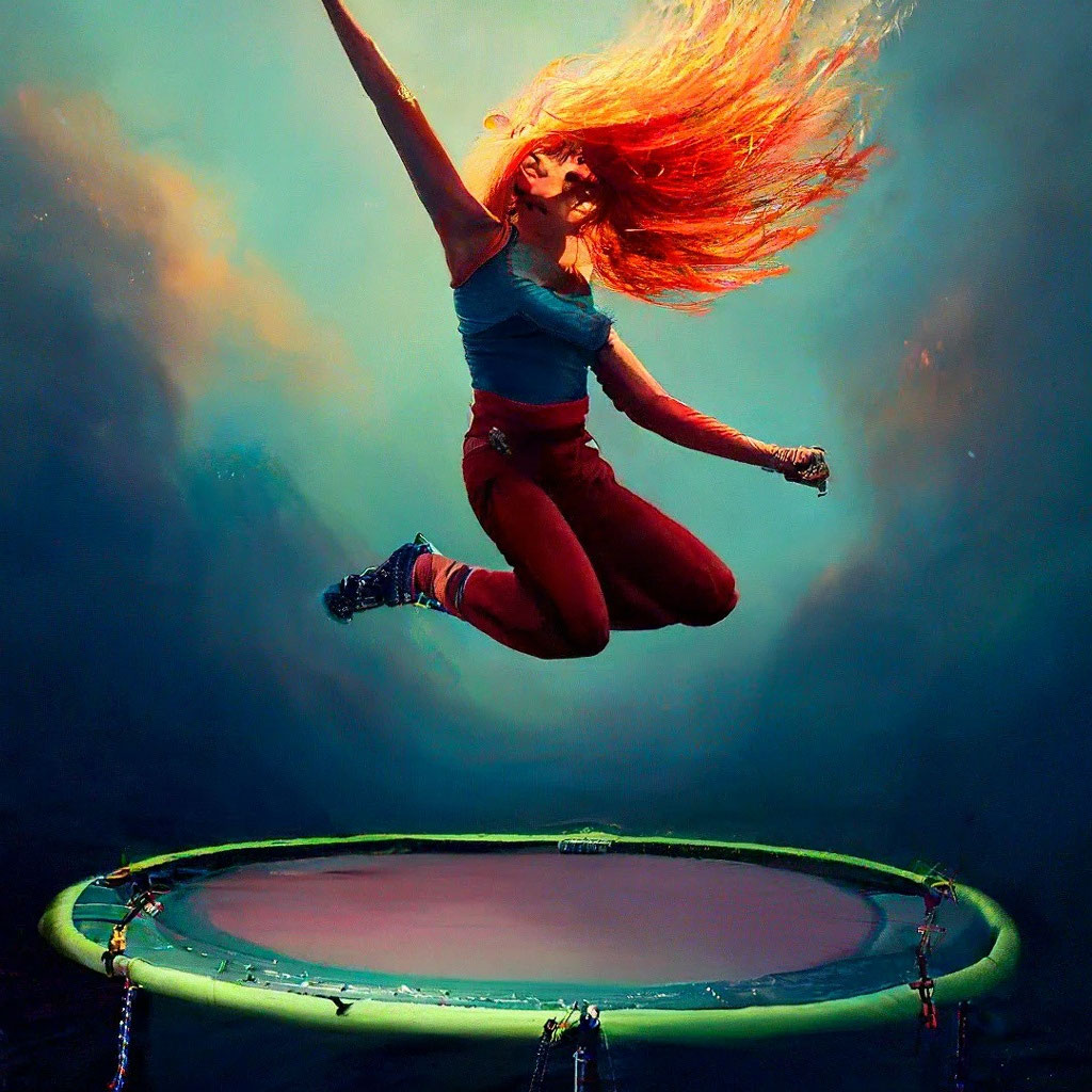 «Девушка прыгает на батуте блондинка …» — создано в Шедевруме
