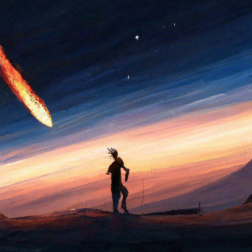 «Метеорит летит на человека» — картинка создана в Шедевруме