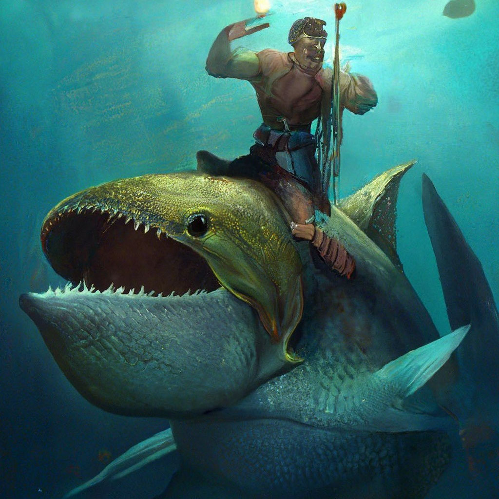 «Рыба ловит человека» — создано в Шедевруме