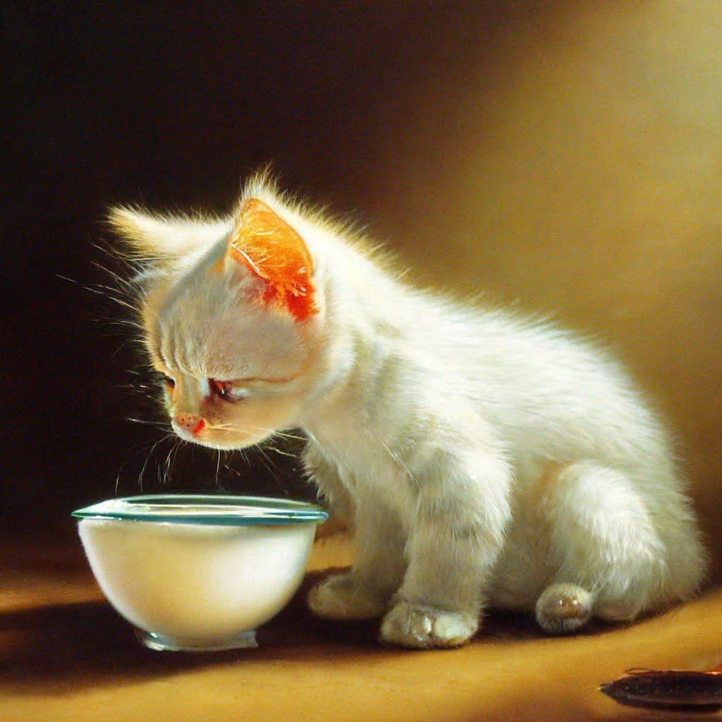 Kitten drinking milk from bowl hotsell