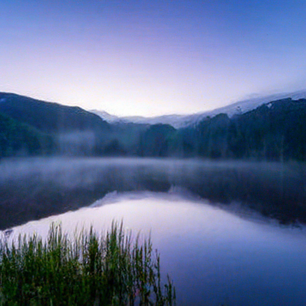 Туманное озеро в горах, в …» — создано в Шедевруме