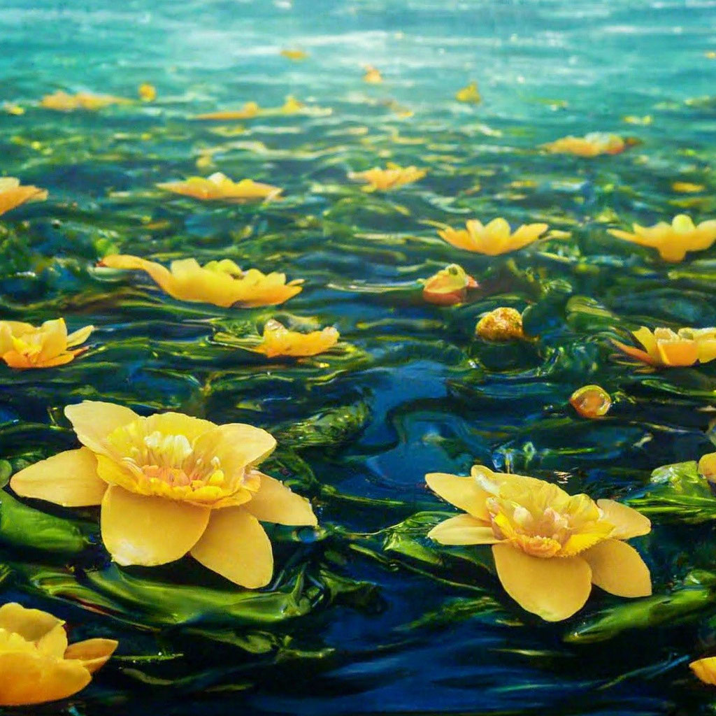 «Много цветов плавают в бассейне, …» — создано в Шедевруме