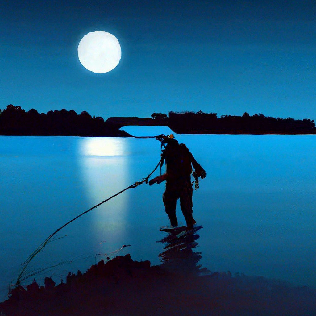 «Рыбак на берегу реки в стиле ночь…» — создано в Шедевруме