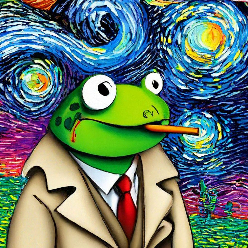 «Лягушка детектив курит сигарету, в …» — создано в Шедевруме