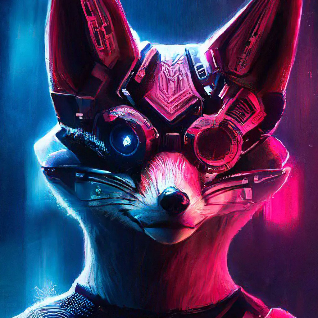 «Лис в стиле киберпанк, 4к» — картинка создана в Шедевруме