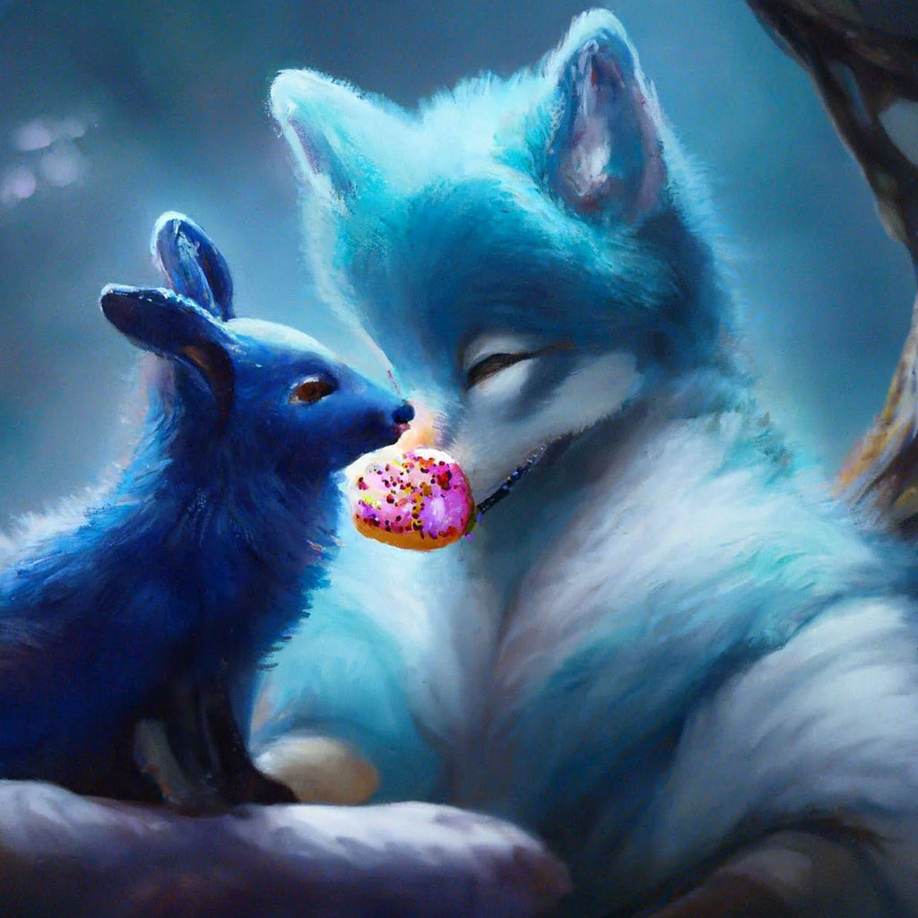 Синяя лиса ест мороженое в виде …» — создано в Шедевруме