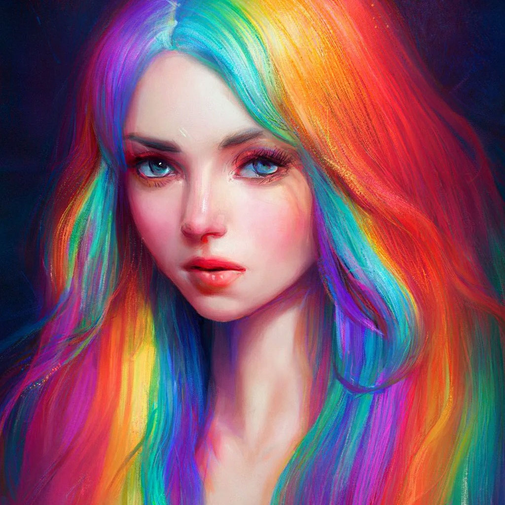 "The girl with rainbow hair" - image created in Shedevrum