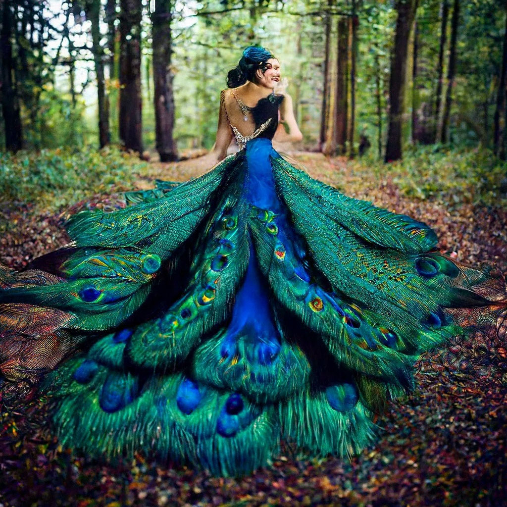 Peacock wedding dress peacock image created in Shedevrum