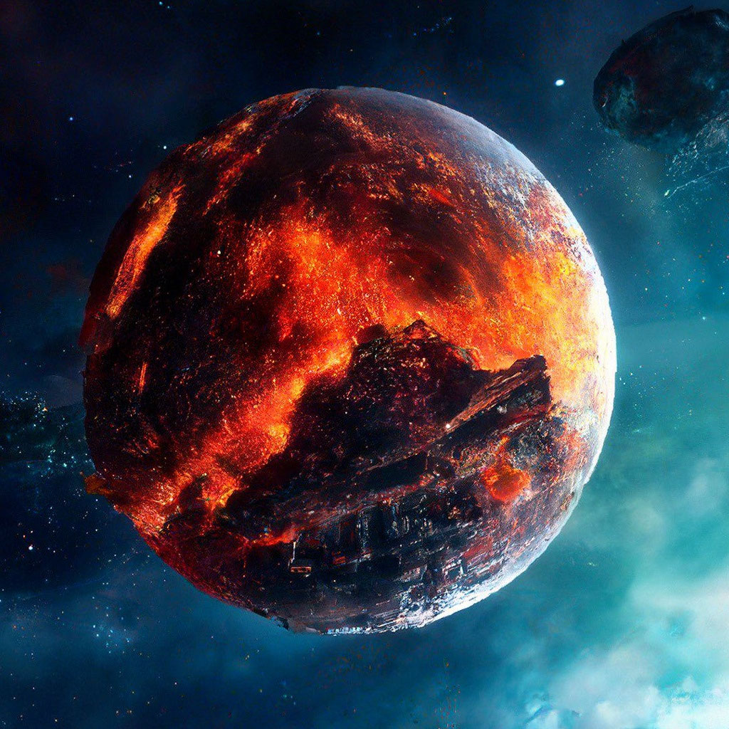 A destroyed planet from outer space" — image created in Shedevrum