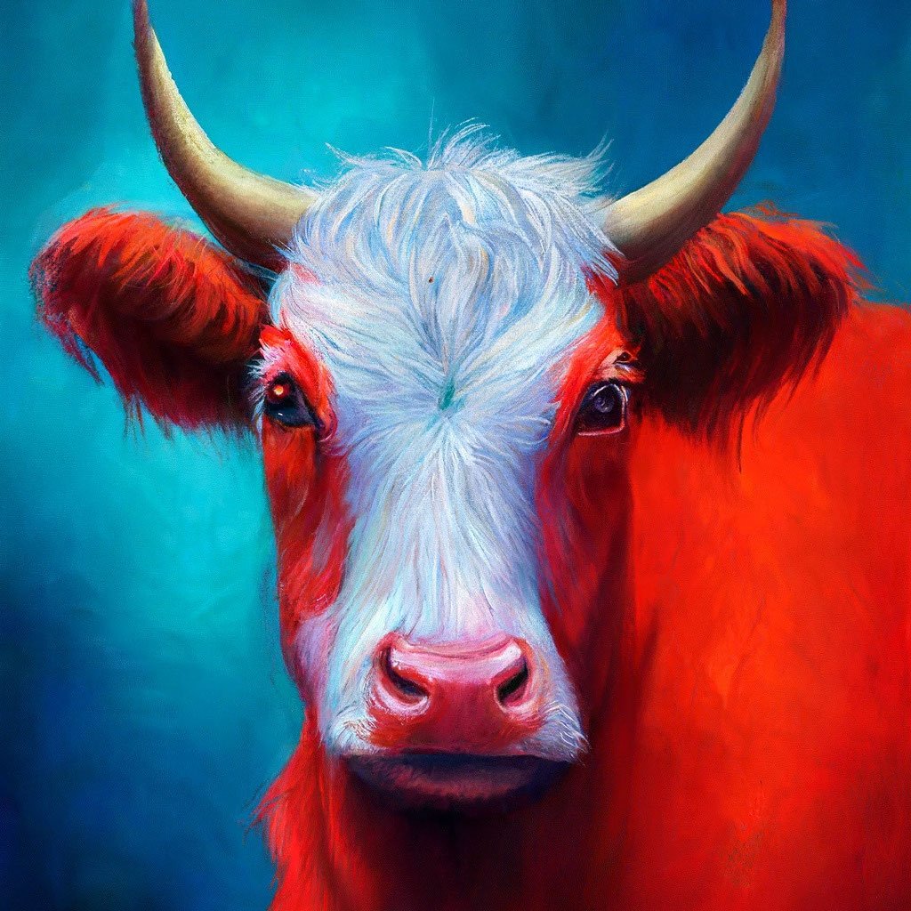 Корова цвета триколор - белый, синий…» — создано в Шедевруме