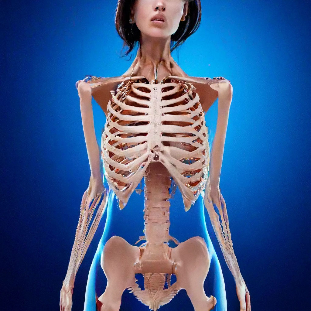 Female rib cage in a form-fitting 4k dress"  image created in Shedevrum