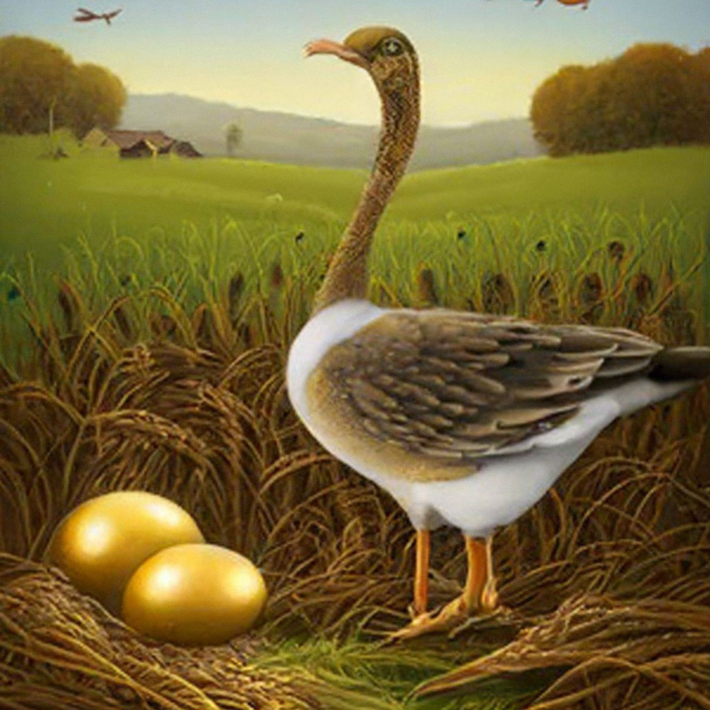 «A goose that lays golden eggs on…» — создано в Шедевруме