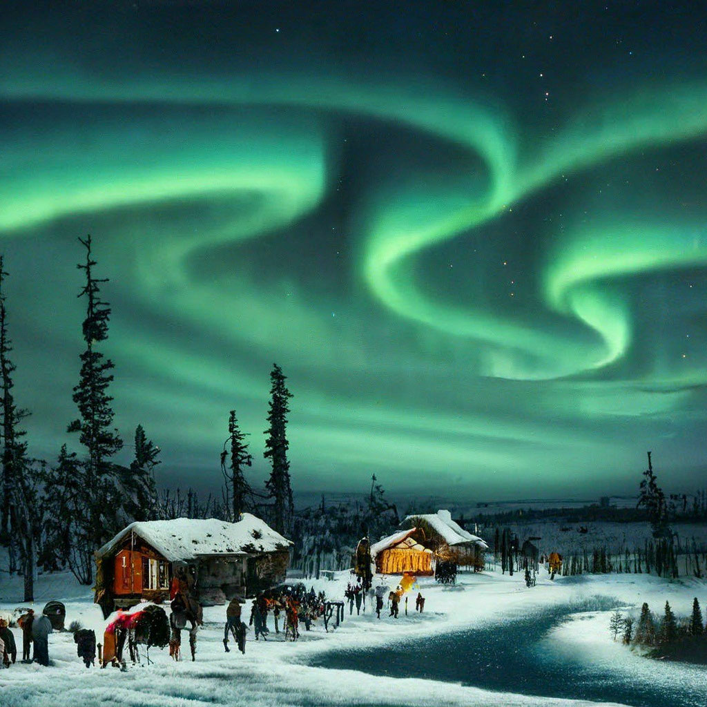 «Северное сияние в тундре в поселке…» — создано в Шедевруме