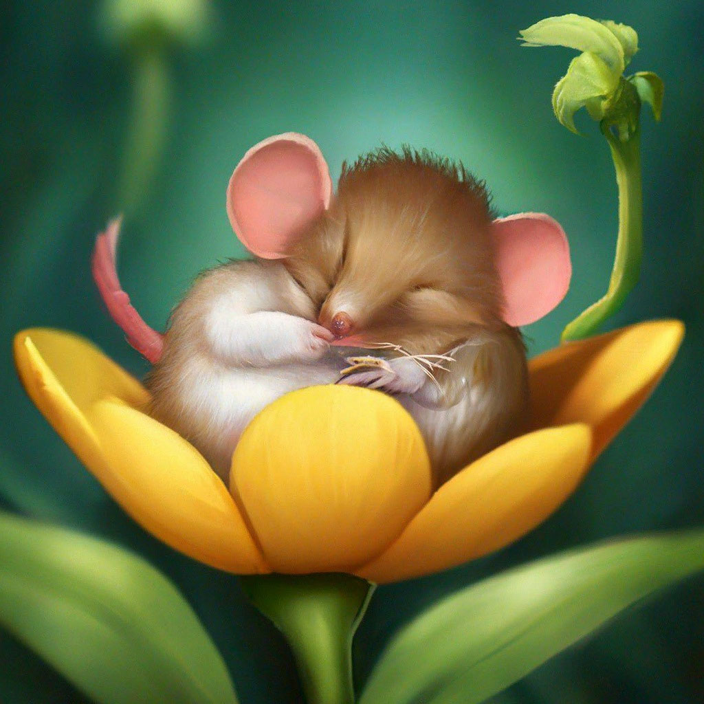Мышка спит в цветке