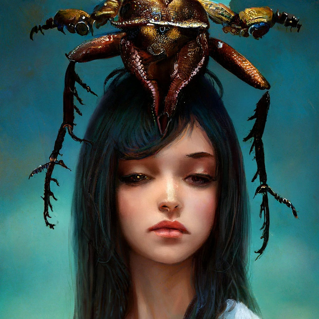 «Жук сидит на девочке» — картинка создана в Шедевруме