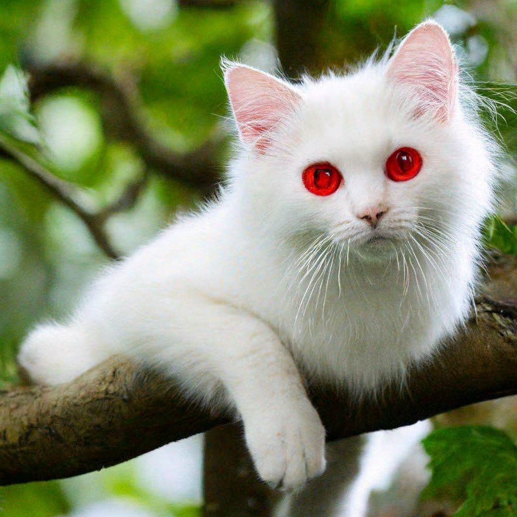 Кот альбинос с красными глазами