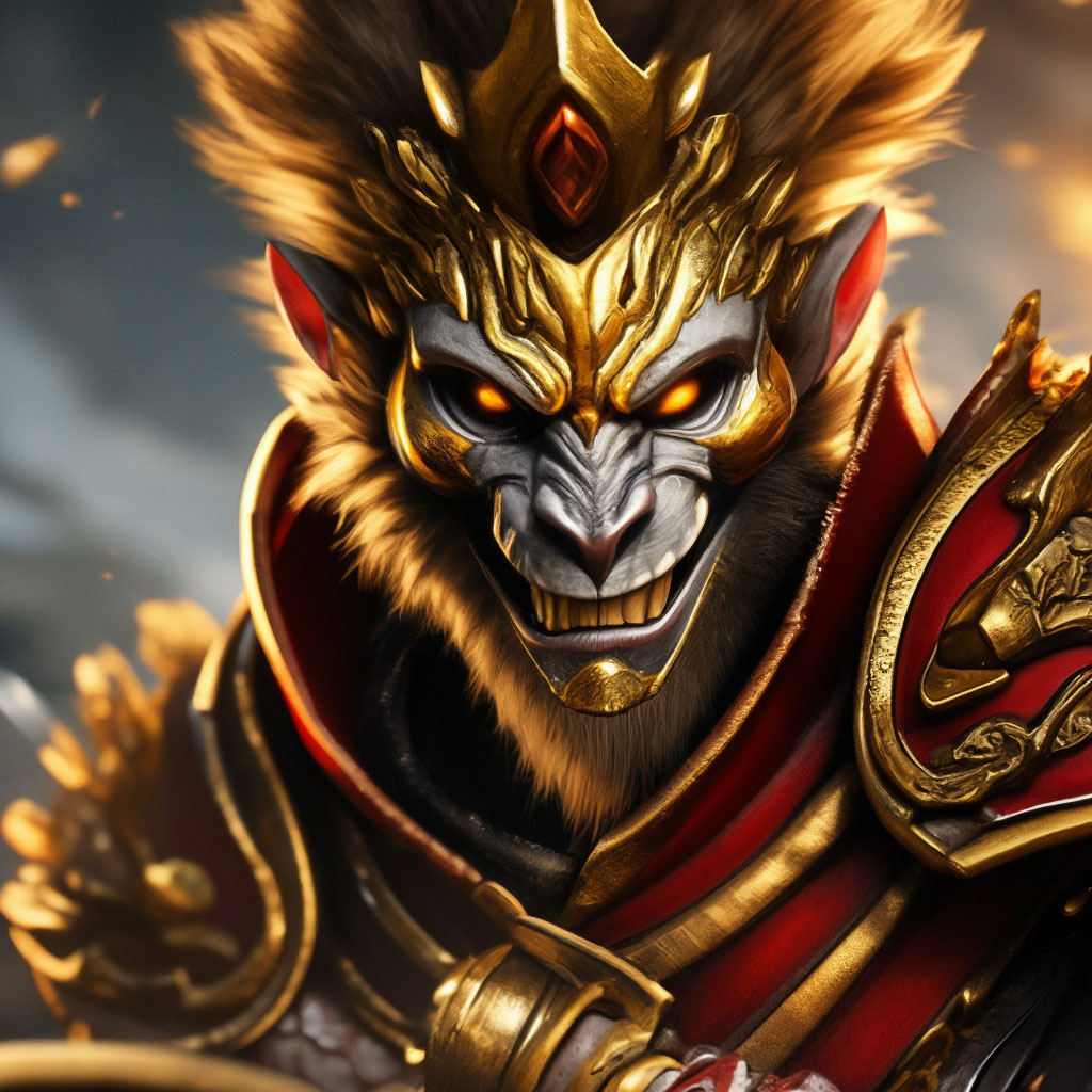 Soup drawn object monkey king bar from dota 2, 8K resolution, hyperrealism,...