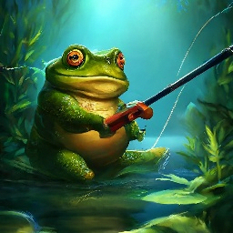 Toad fishing with a fishing … — image created in Shedevrum