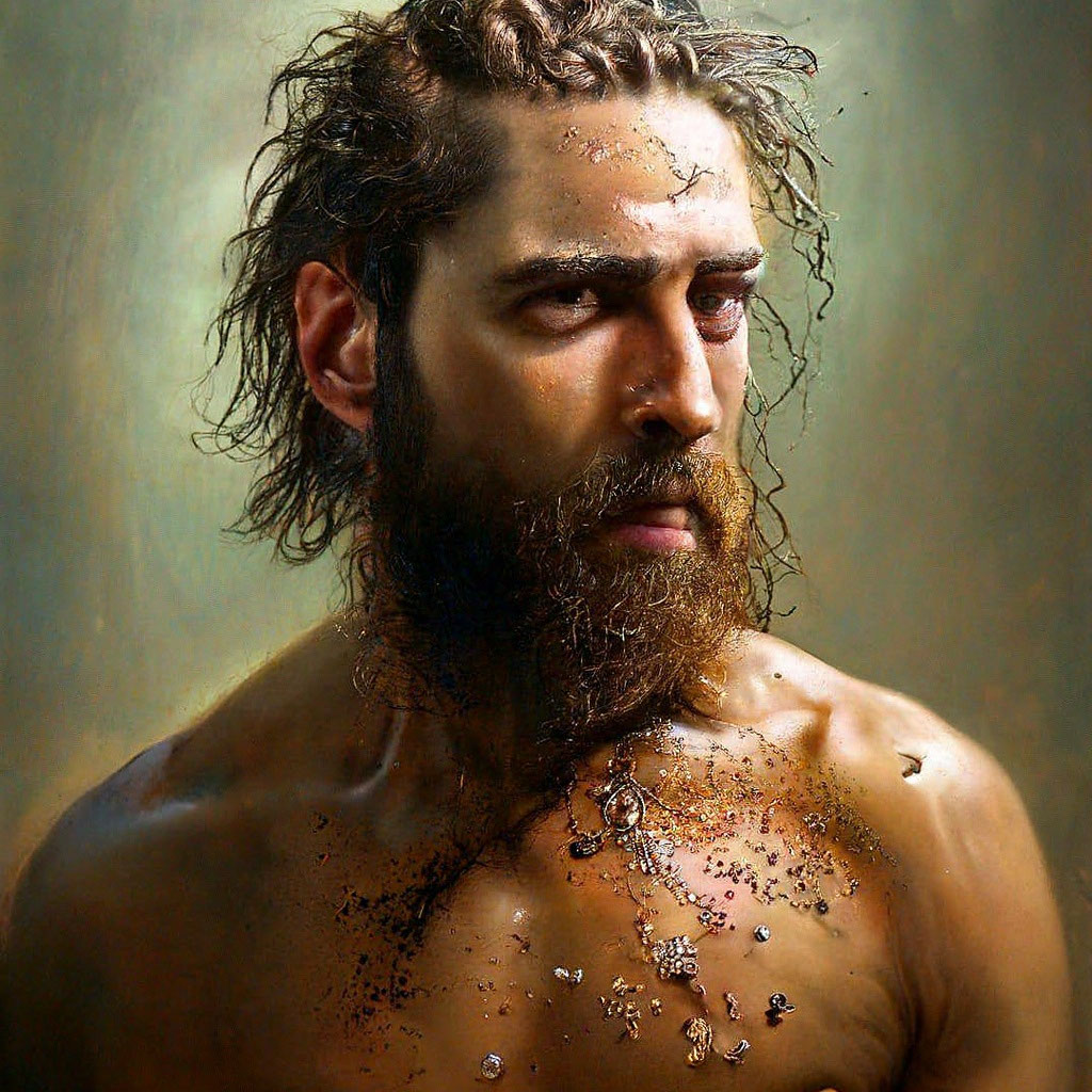 "A hairy man is smeared with." - image created in Shedevrum