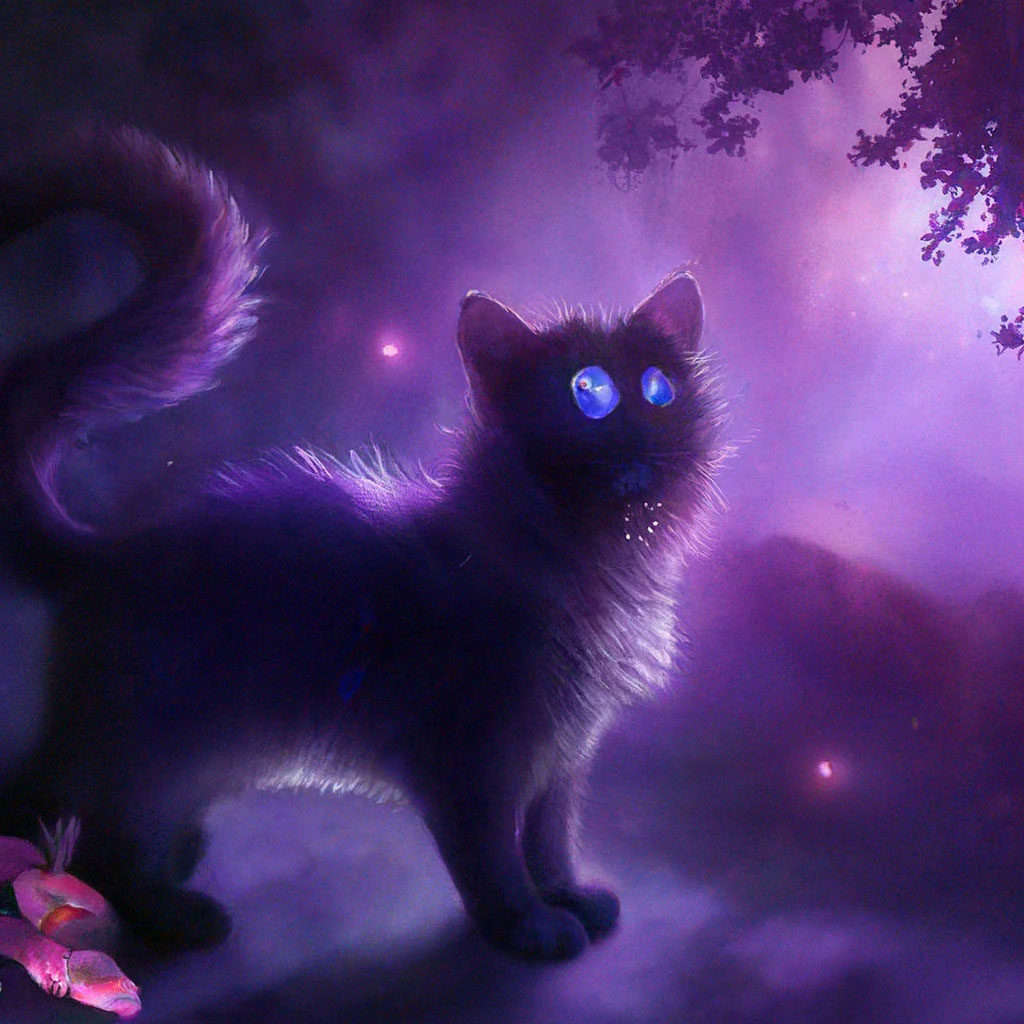 «Многолапый фиолетовый кот с крыльями…» — создано в Шедевруме