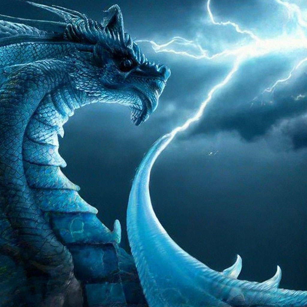 Китайский голубой дракон в грозовых …» — создано в Шедевруме