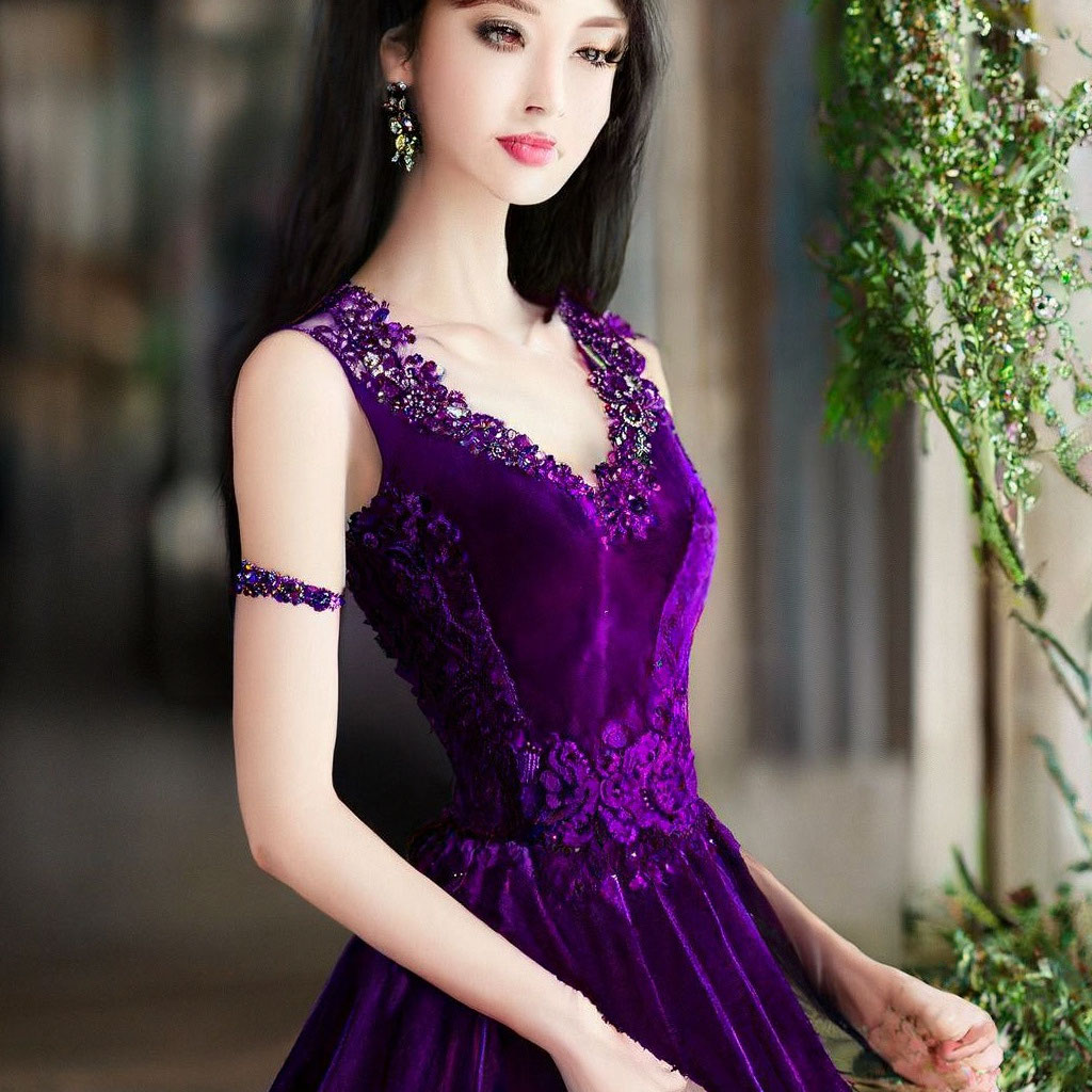 Вечернее платье PMM178B фиолетовое бархатное