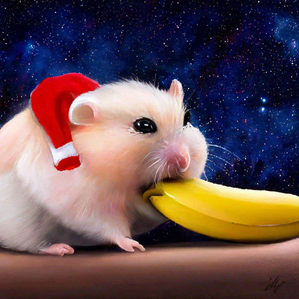 Хомяк ест банан в кепке в адидасе…» — создано в Шедевруме