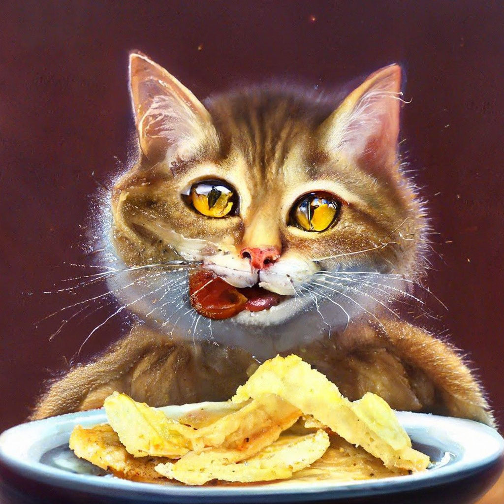 Cat eating chips