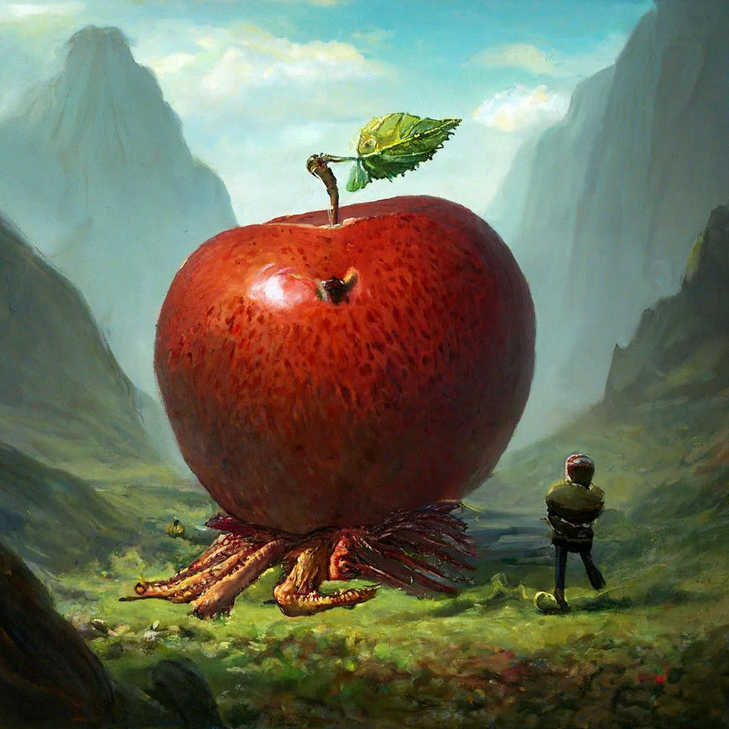 Гигантское червивое яблоко на фоне …» — создано в Шедевруме