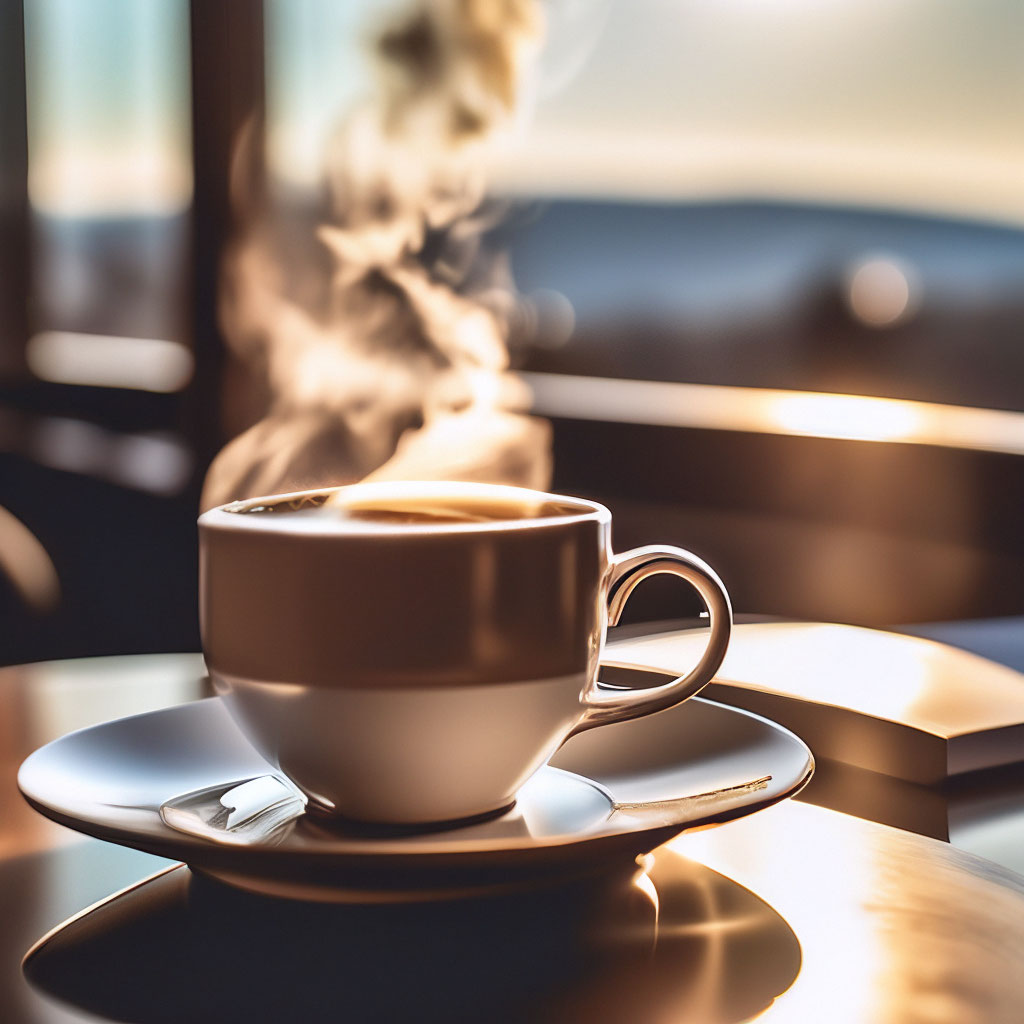 Чашка кофе утром на столе, …» — картинка создана в Шедевруме