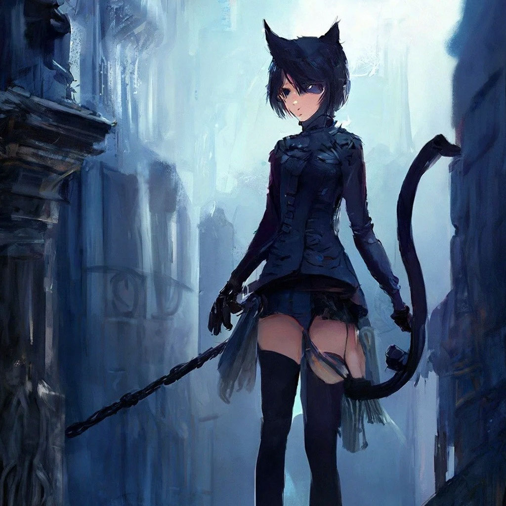 Full-length cat girl, anime, cat …