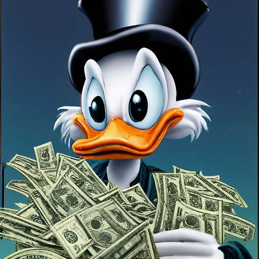 Scrooge McDuck is counting money" — image created in Shedevrum