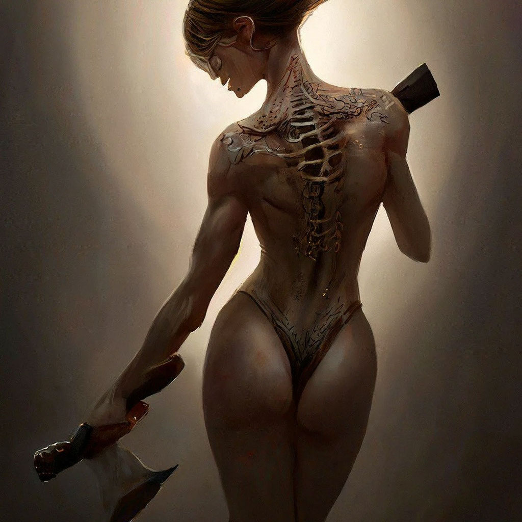 Рисунок костями вид сзади девушки, …» — создано в Шедевруме