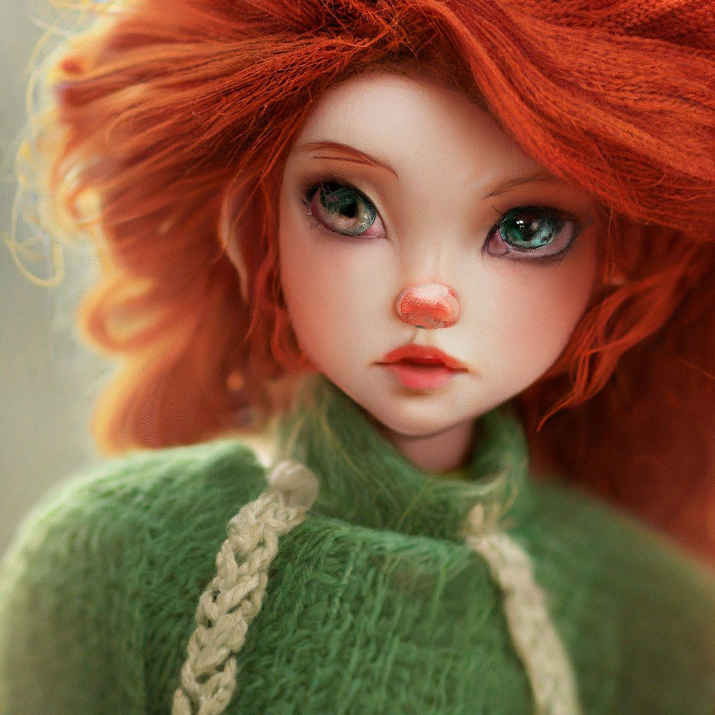 Кукла с рыжими волосами и тыквой мягкая игрушка из ткани