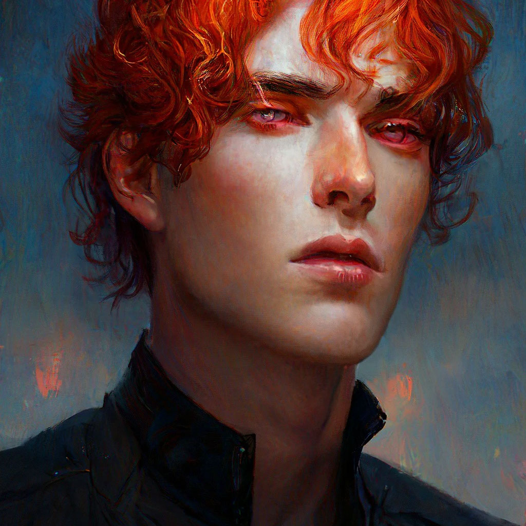 "Handsome guy red eyes red hair, ." - image created in Shedevrum