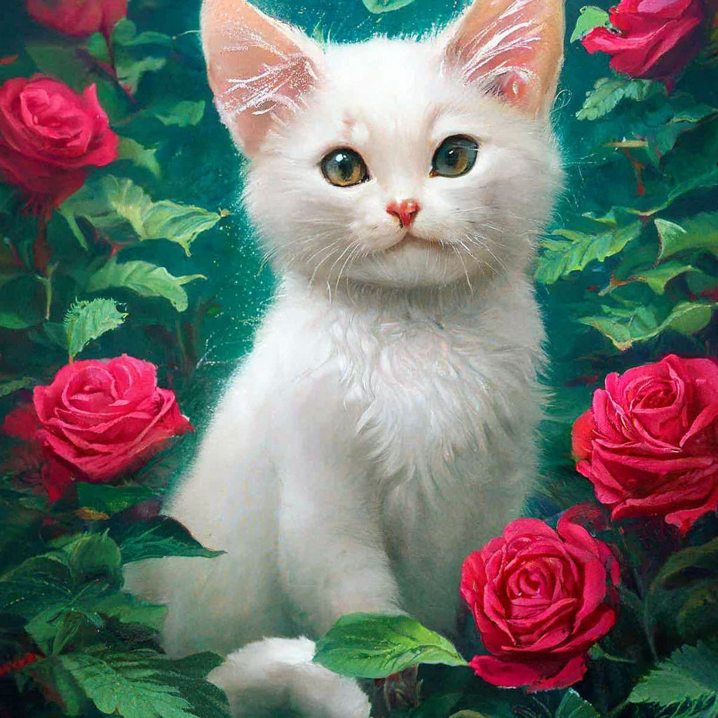 Котенок с розами