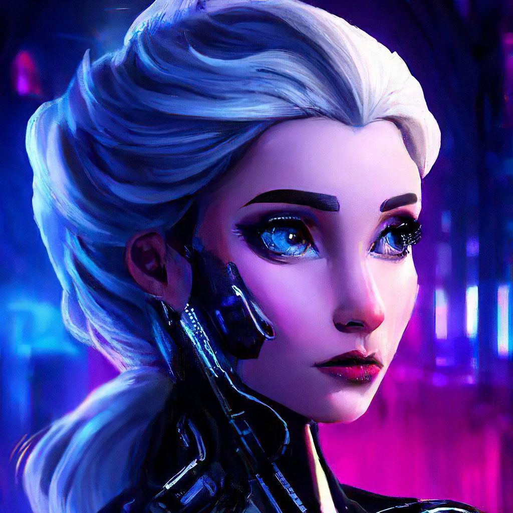 «Эльза в стиле киберпанк, арт , …» — создано в Шедевруме