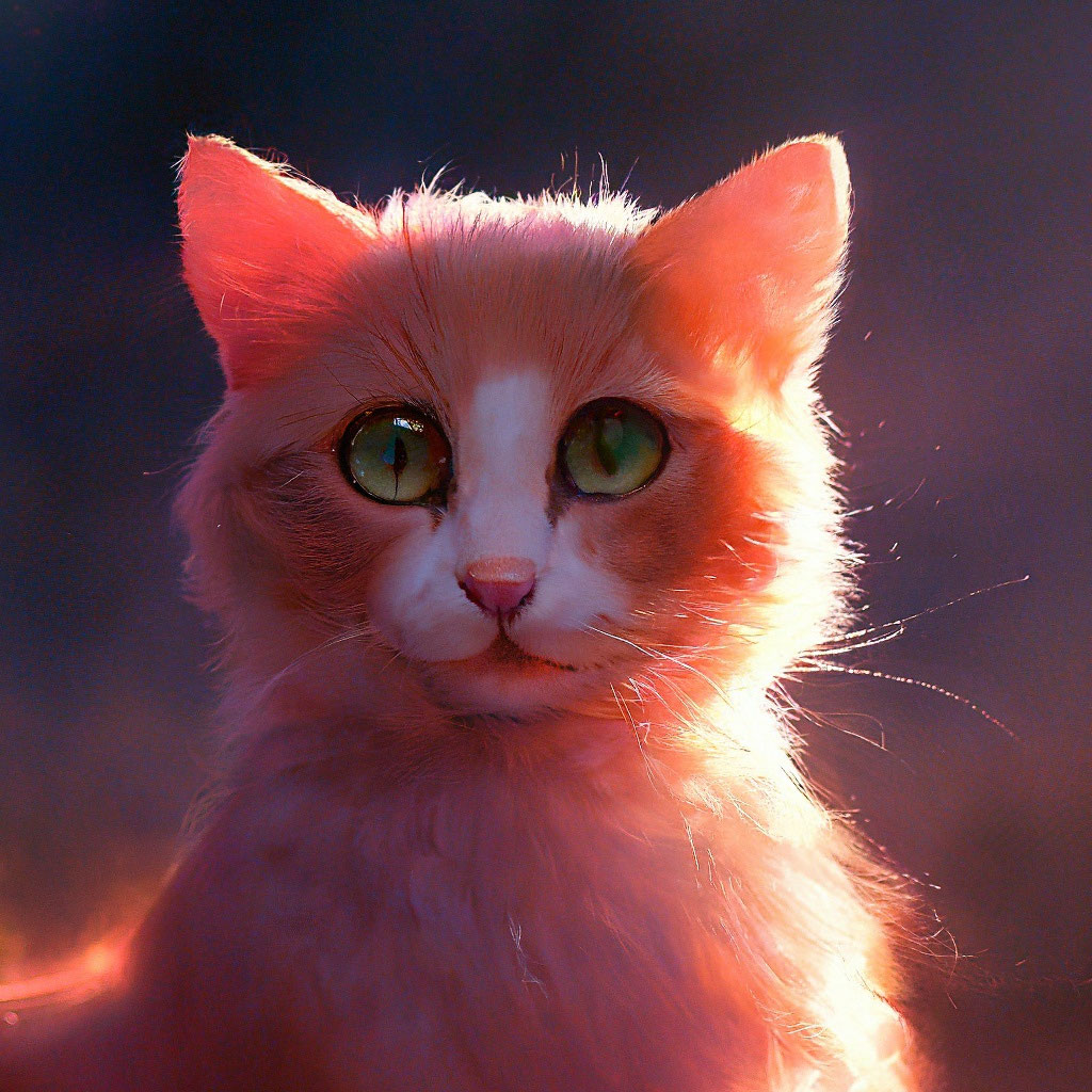 Симпатичный кот ест персики, нарисованный с помощью цифровых красок.