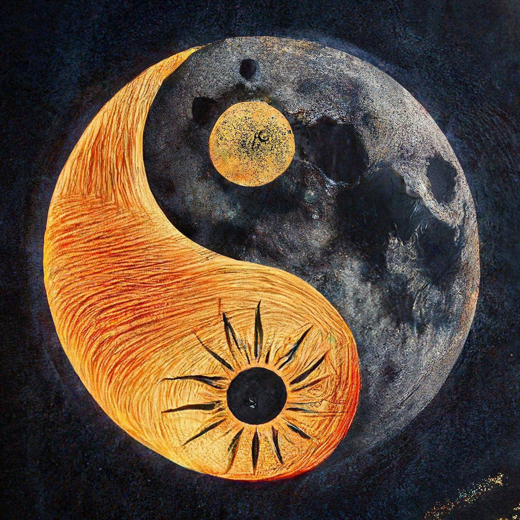 Moon and sun yin yang, fire, darkness, beautiful
