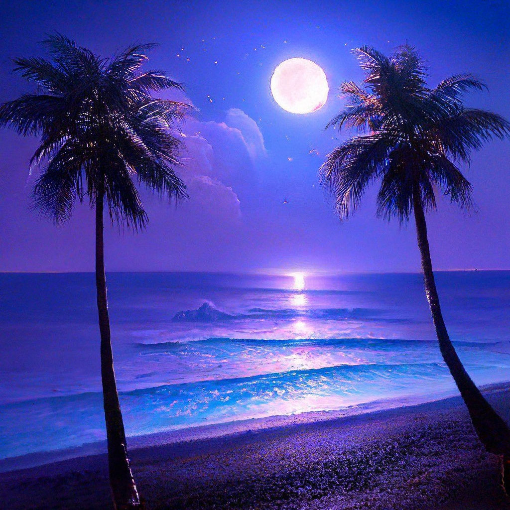 Неоновый пляж ночью,красивая …» — создано в Шедевруме