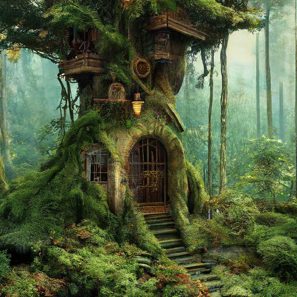 «Дом на дереве покрытый мхом и …» — создано в Шедевруме