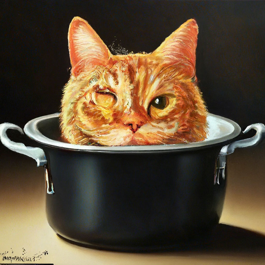 Гиперреализм, жареный кот в кастрюле» — создано в Шедевруме