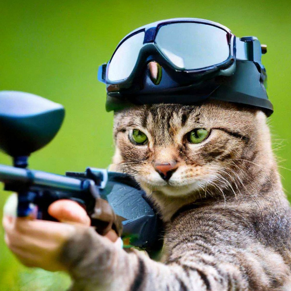 Cute cat in the form of a paintball player" — image created in Shedevrum