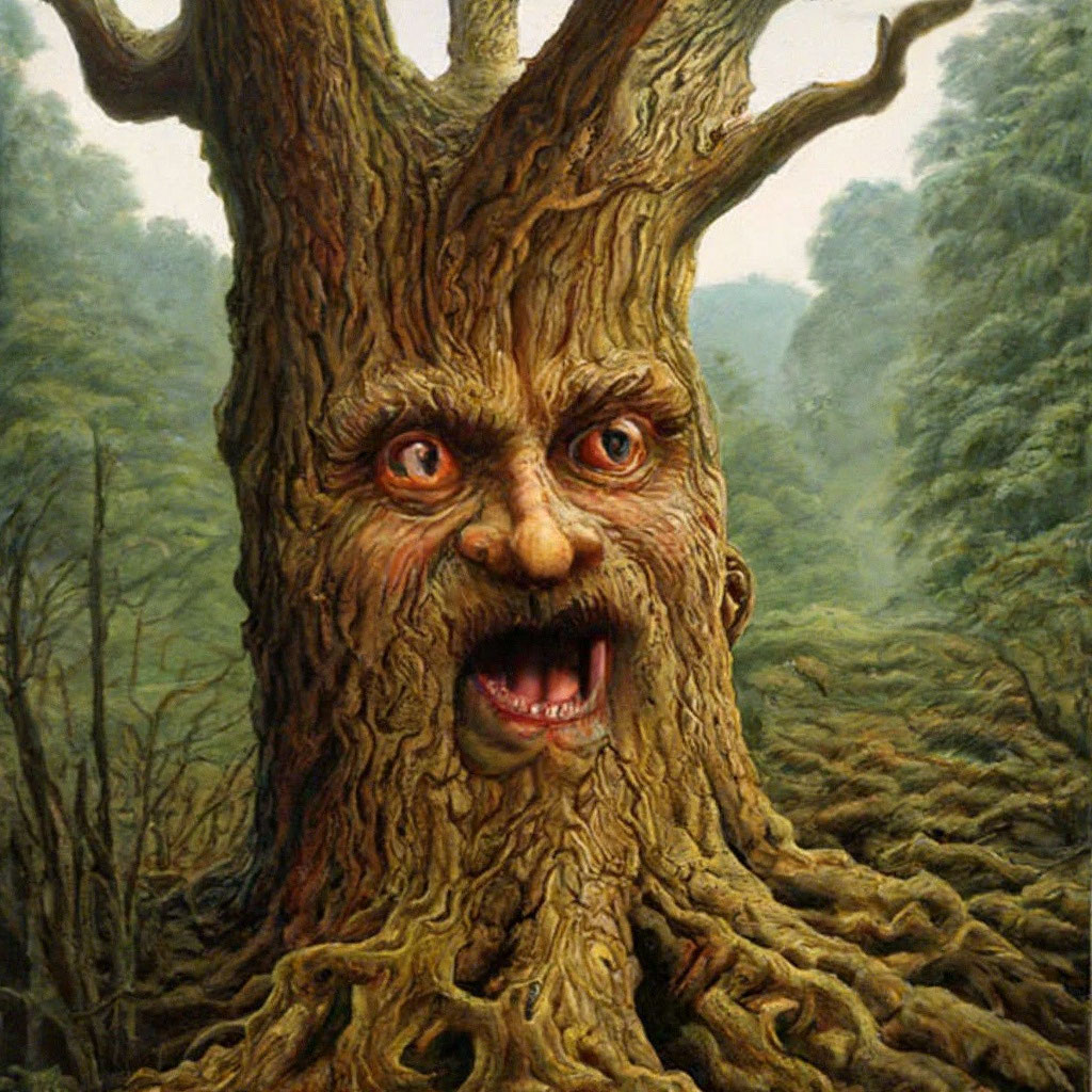 «Мудрый дуб со ртом и глазами» — картинка создана в Шедевруме