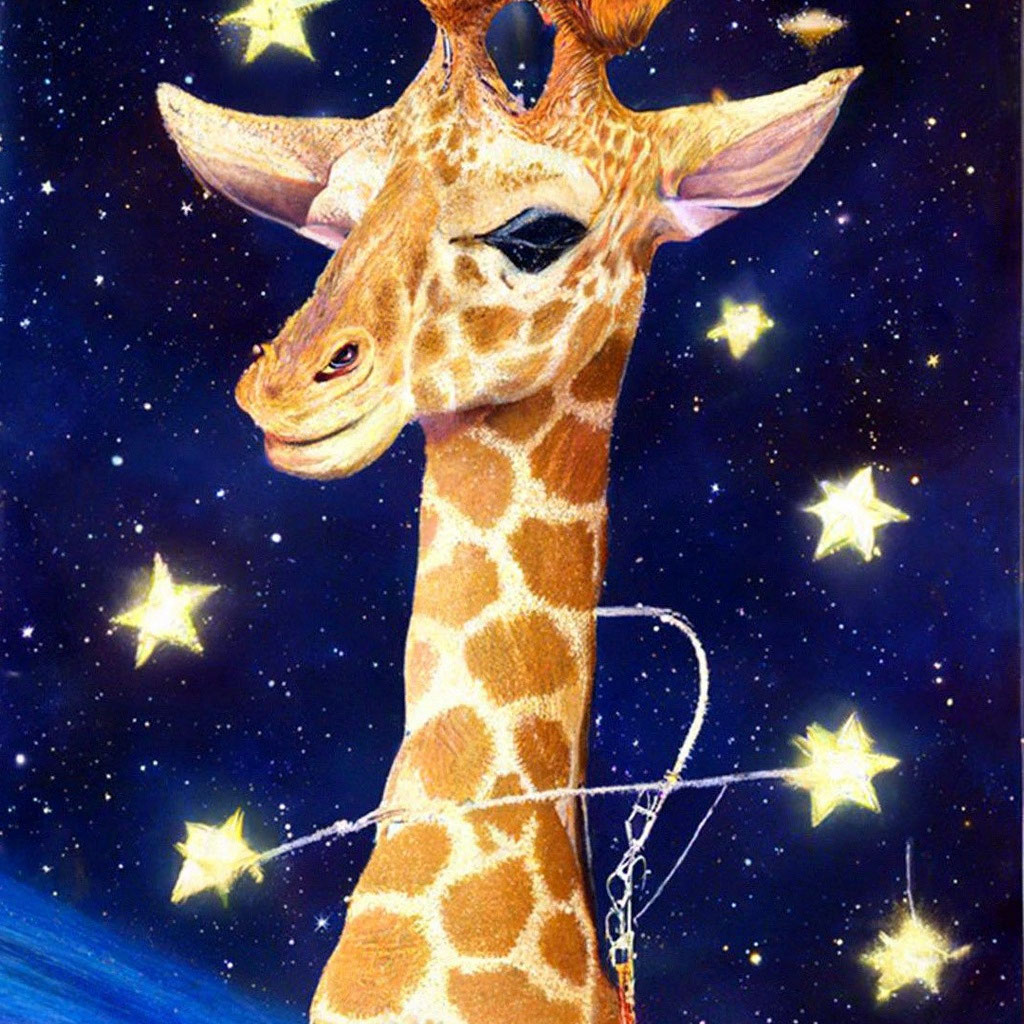 Антропоморфный жираф в космосе …» — создано в Шедевруме