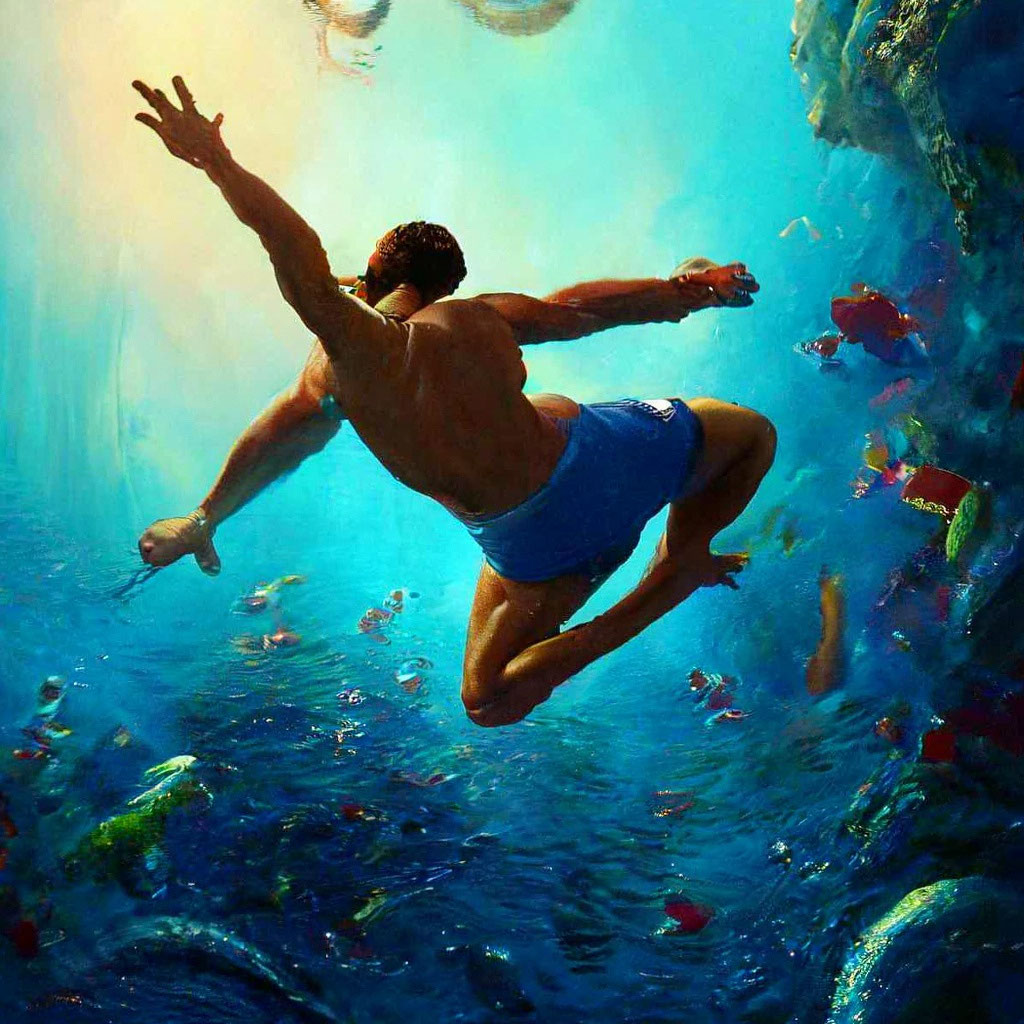 «Человек прыгает в бассейн» — создано в Шедевруме