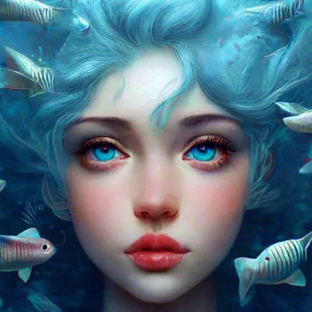 Красивая эстетичная девушка-рыба с …» — создано в Шедевруме